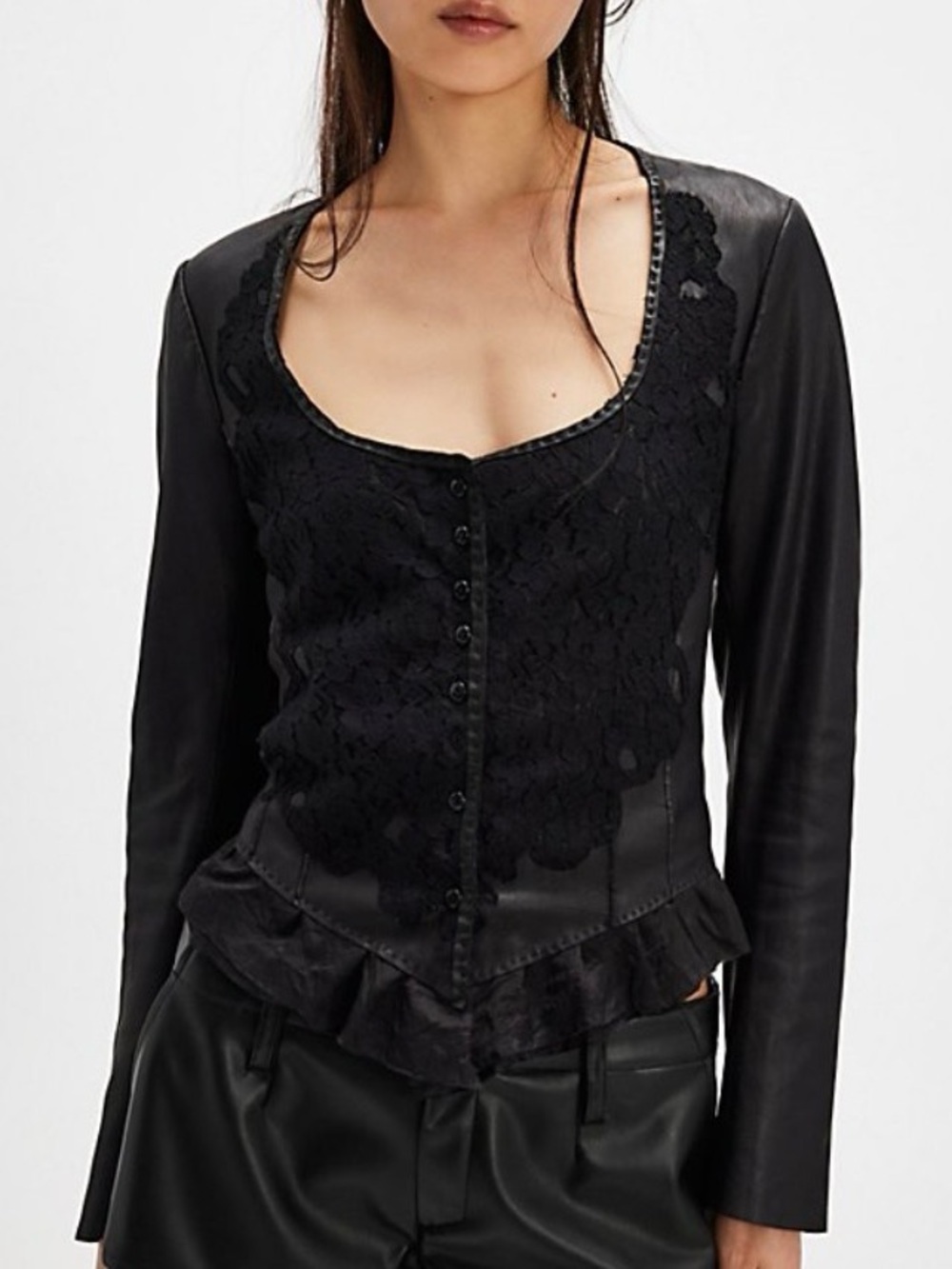 NWT New Nigel Preston for Free People Leather Lace Corset Top Blouse Small S
